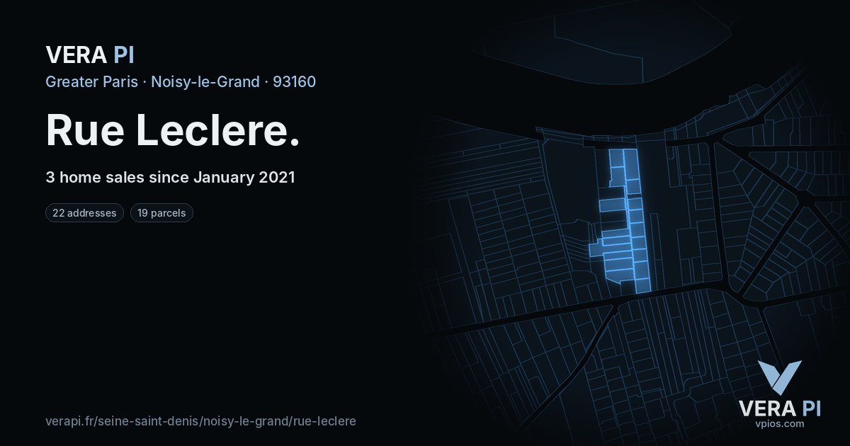 Rue Leclere, Noisy-le-Grand at night – every parcel coloured by the prices around it, the street's own parcels lit