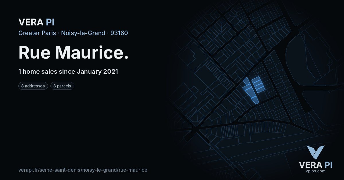 Rue Maurice, Noisy-le-Grand at night – every parcel coloured by the prices around it, the street's own parcels lit