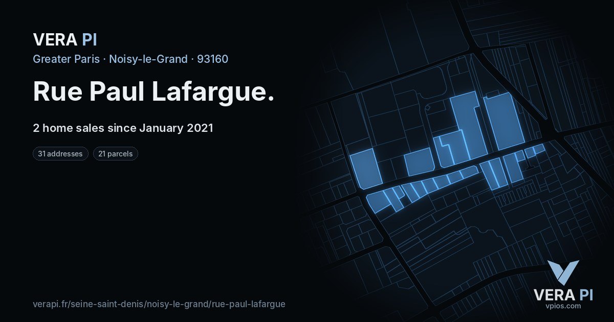 Rue Paul Lafargue, Noisy-le-Grand at night – every parcel coloured by the prices around it, the street's own parcels lit