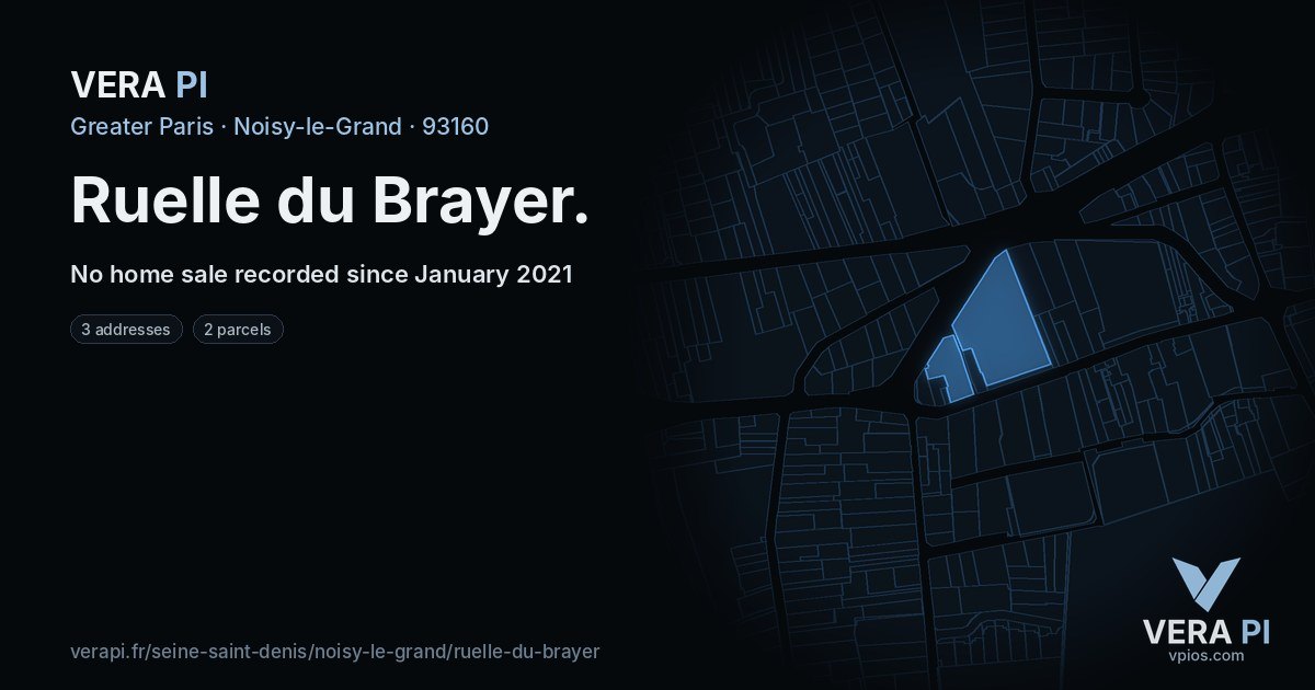 Ruelle du Brayer, Noisy-le-Grand at night – every parcel coloured by the prices around it, the street's own parcels lit