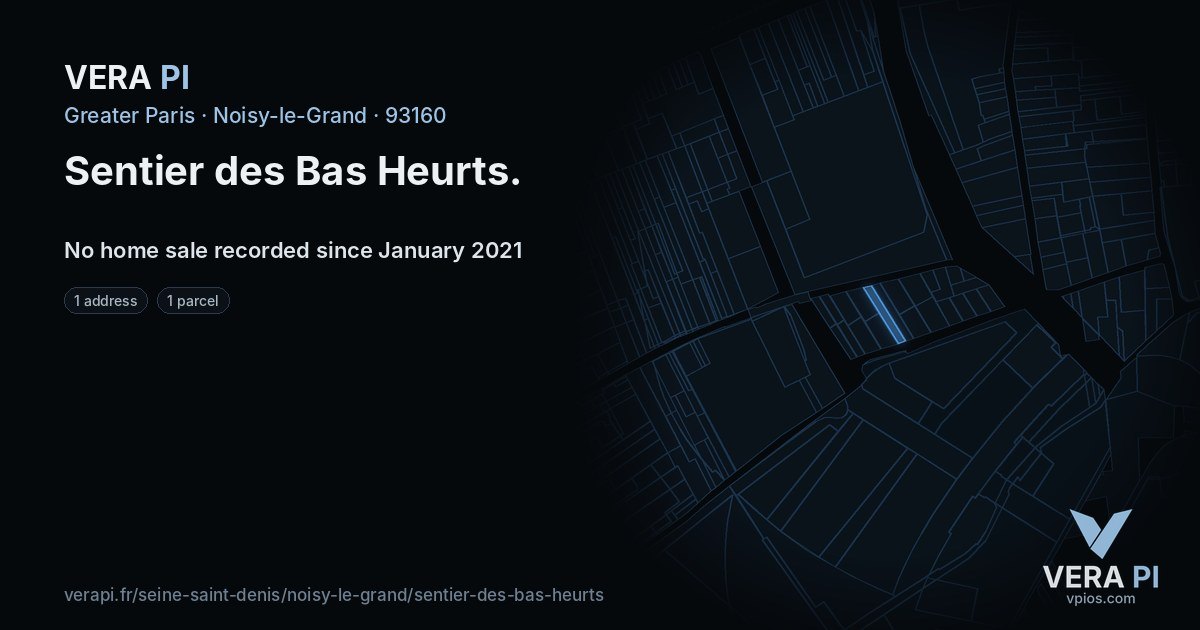 Sentier des Bas Heurts, Noisy-le-Grand at night – every parcel coloured by the prices around it, the street's own parcels lit
