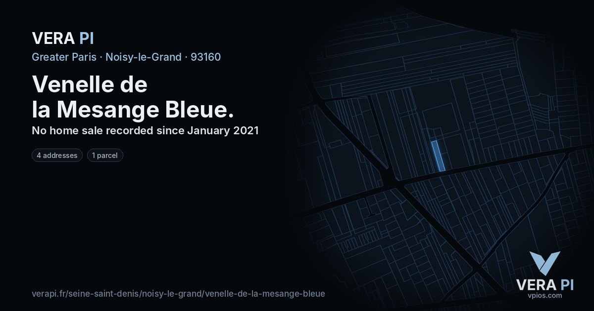 Venelle de la Mesange Bleue, Noisy-le-Grand at night – every parcel coloured by the prices around it, the street's own parcels lit