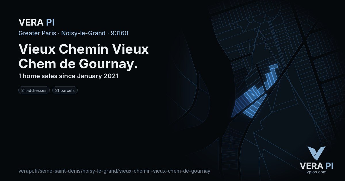 Vieux Chemin Vieux Chem de Gournay, Noisy-le-Grand at night – every parcel coloured by the prices around it, the street's own parcels lit
