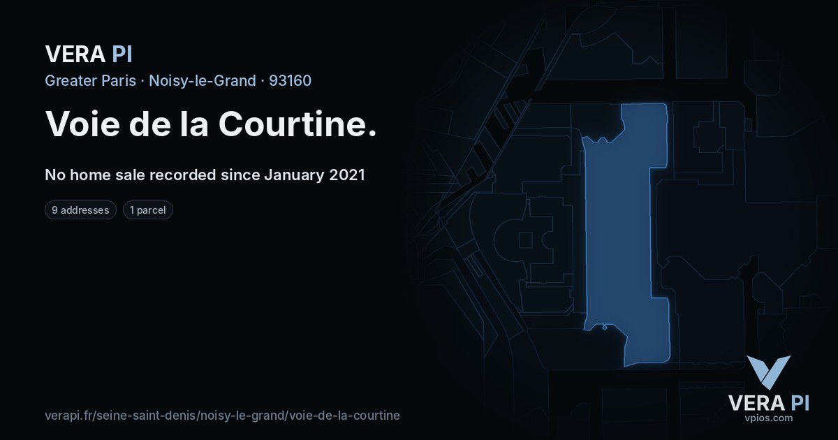 Voie de la Courtine, Noisy-le-Grand at night – every parcel coloured by the prices around it, the street's own parcels lit