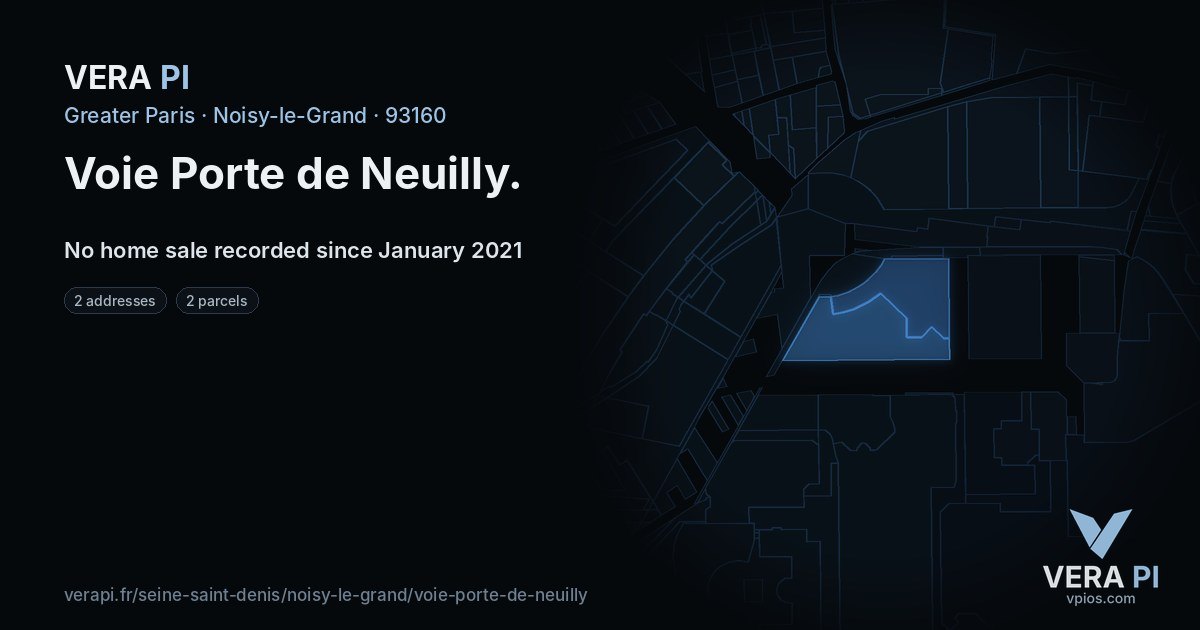 Voie Porte de Neuilly, Noisy-le-Grand at night – every parcel coloured by the prices around it, the street's own parcels lit