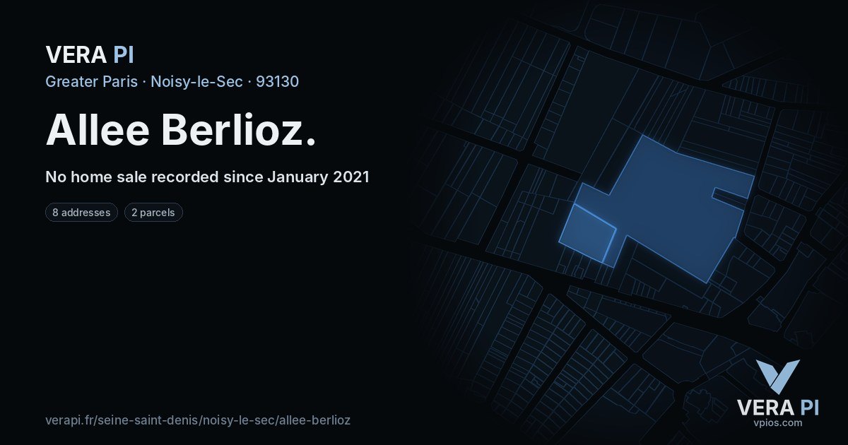 Allee Berlioz, Noisy-le-Sec at night – every parcel coloured by the prices around it, the street's own parcels lit
