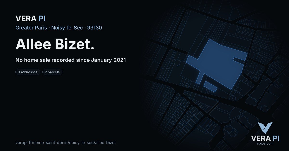 Allee Bizet, Noisy-le-Sec at night – every parcel coloured by the prices around it, the street's own parcels lit
