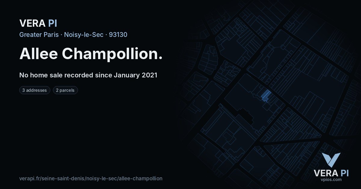 Allee Champollion, Noisy-le-Sec at night – every parcel coloured by the prices around it, the street's own parcels lit
