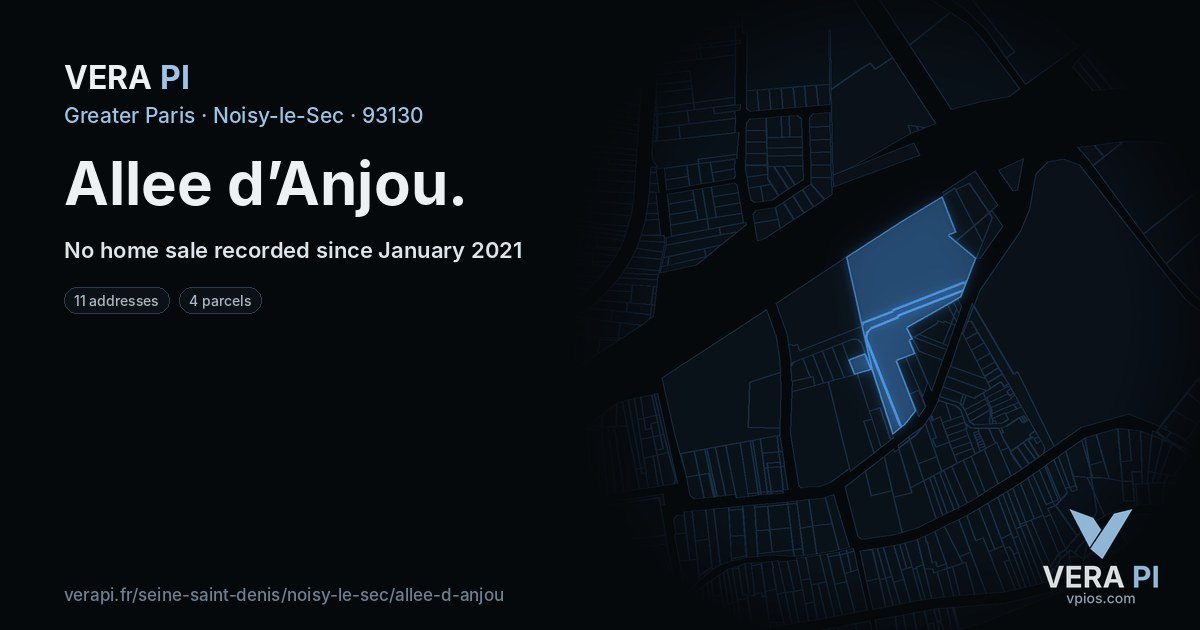 Allee d’Anjou, Noisy-le-Sec at night – every parcel coloured by the prices around it, the street's own parcels lit