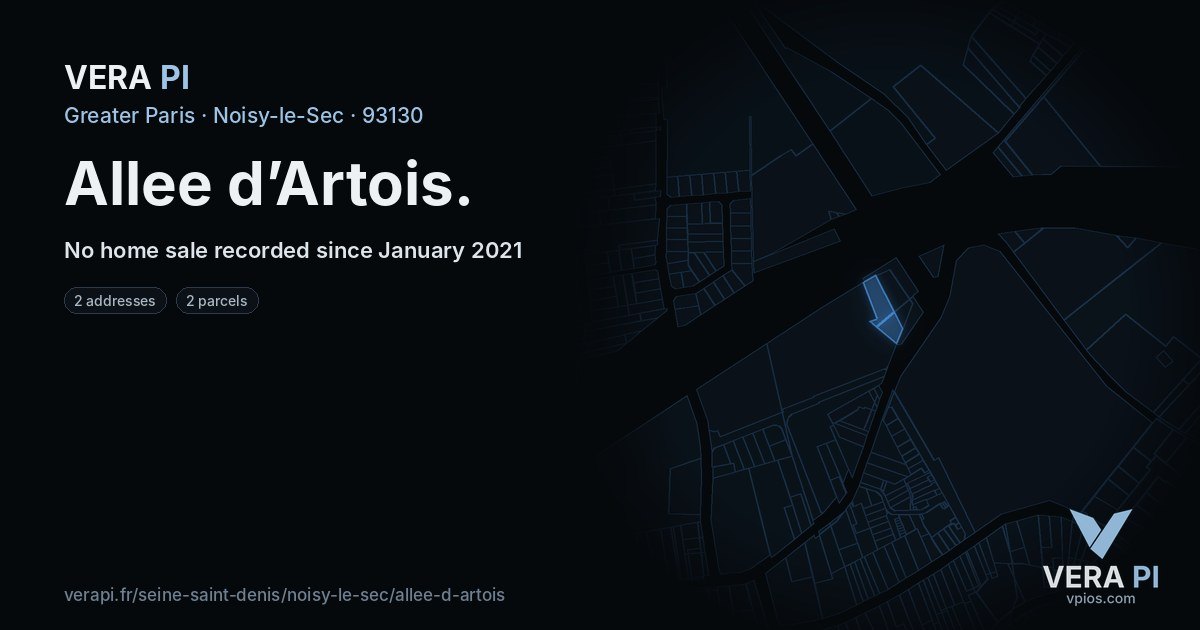 Allee d’Artois, Noisy-le-Sec at night – every parcel coloured by the prices around it, the street's own parcels lit