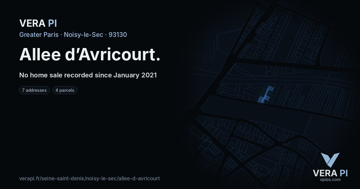 Allee d’Avricourt, Noisy-le-Sec at night – every parcel coloured by the prices around it, the street's own parcels lit