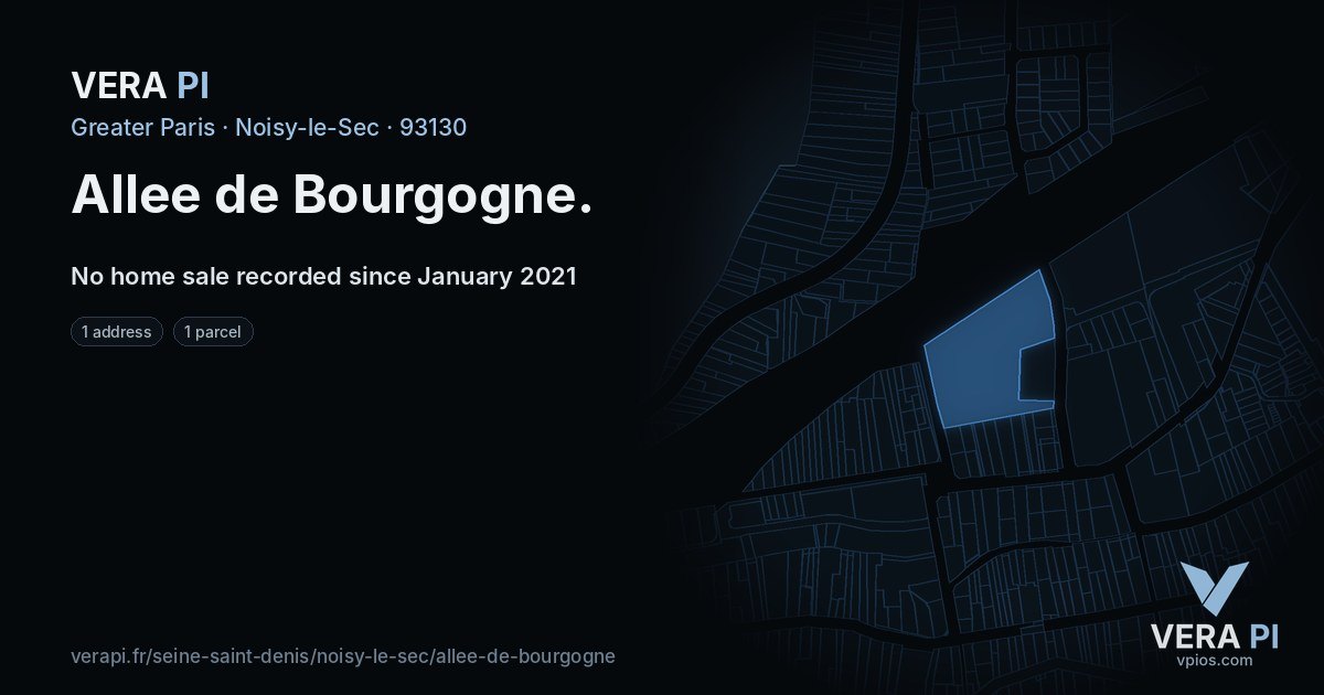 Allee de Bourgogne, Noisy-le-Sec at night – every parcel coloured by the prices around it, the street's own parcels lit