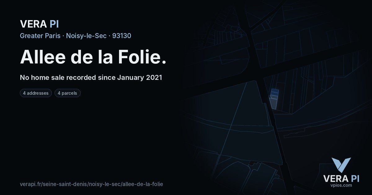 Allee de la Folie, Noisy-le-Sec at night – every parcel coloured by the prices around it, the street's own parcels lit