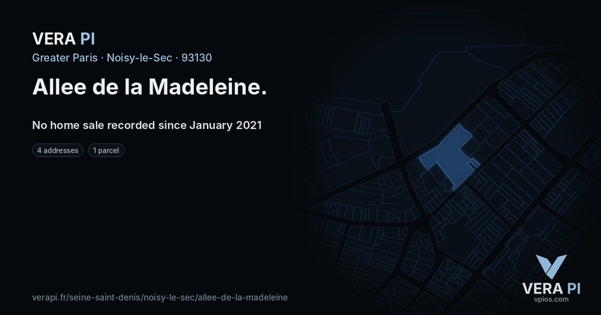 Allee de la Madeleine, Noisy-le-Sec at night – every parcel coloured by the prices around it, the street's own parcels lit