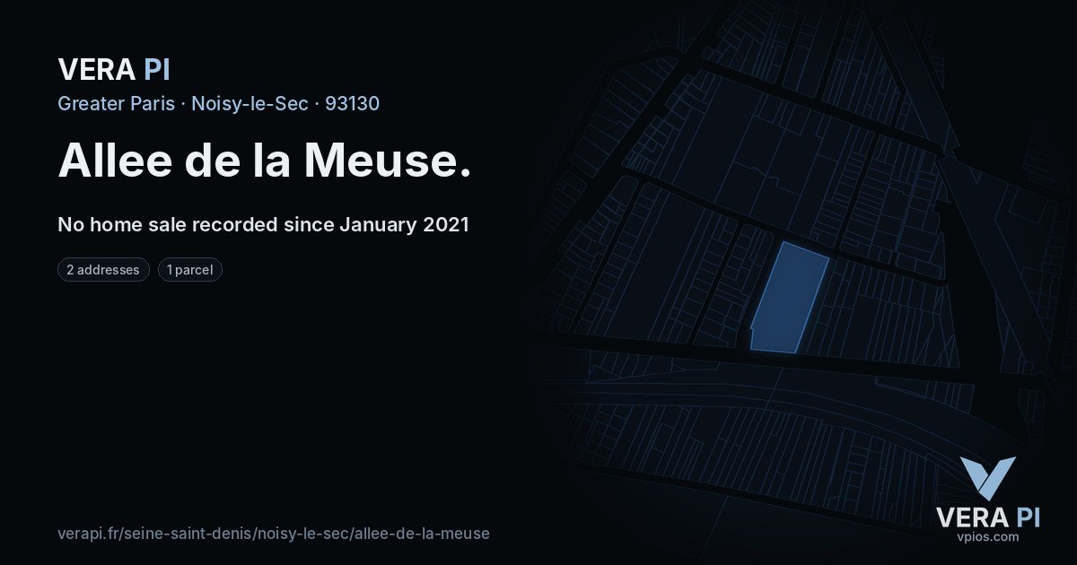 Allee de la Meuse, Noisy-le-Sec at night – every parcel coloured by the prices around it, the street's own parcels lit