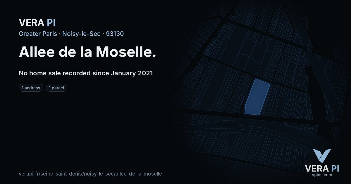 Allee de la Moselle, Noisy-le-Sec at night – every parcel coloured by the prices around it, the street's own parcels lit