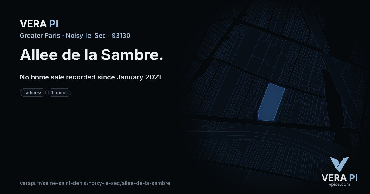 Allee de la Sambre, Noisy-le-Sec at night – every parcel coloured by the prices around it, the street's own parcels lit