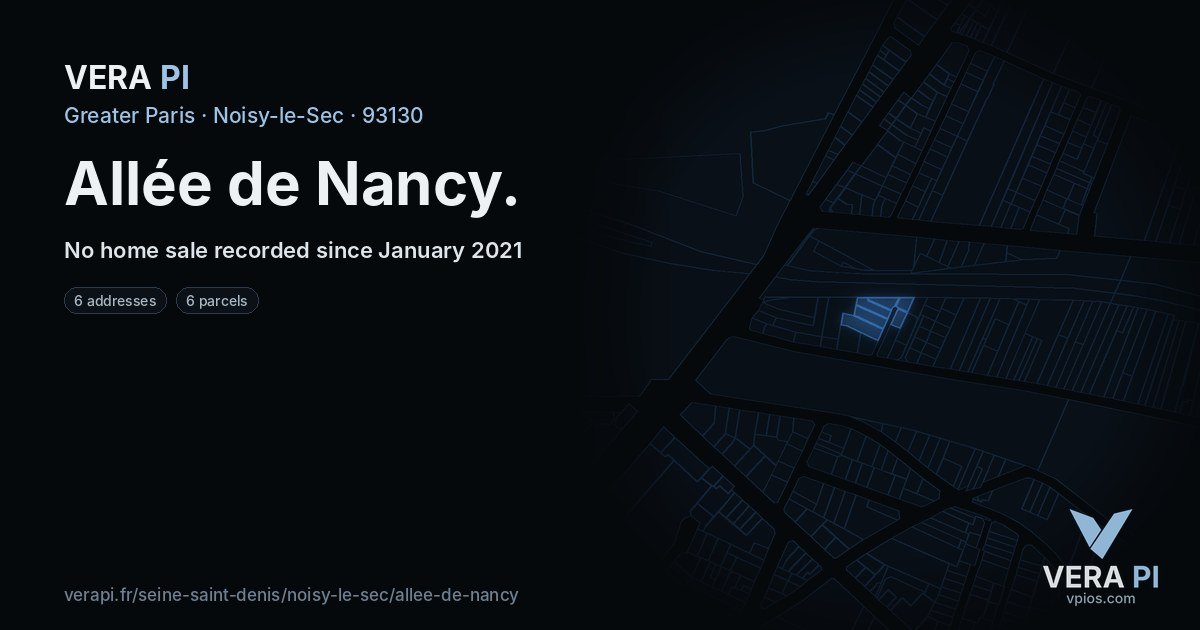 Allée de Nancy, Noisy-le-Sec at night – every parcel coloured by the prices around it, the street's own parcels lit