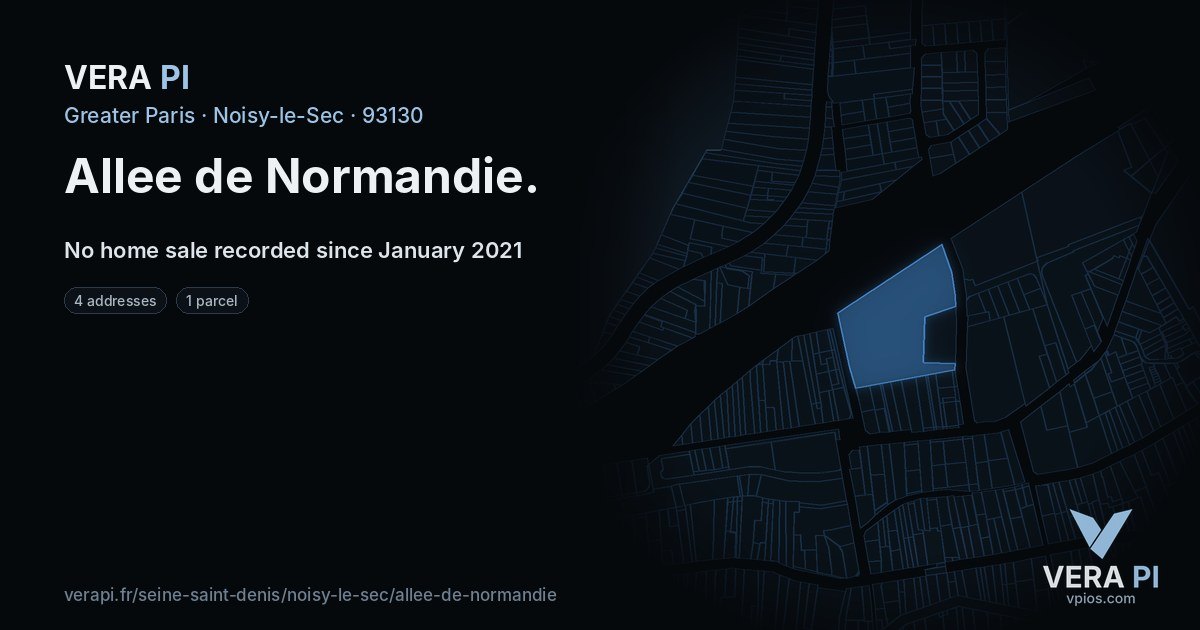 Allee de Normandie, Noisy-le-Sec at night – every parcel coloured by the prices around it, the street's own parcels lit