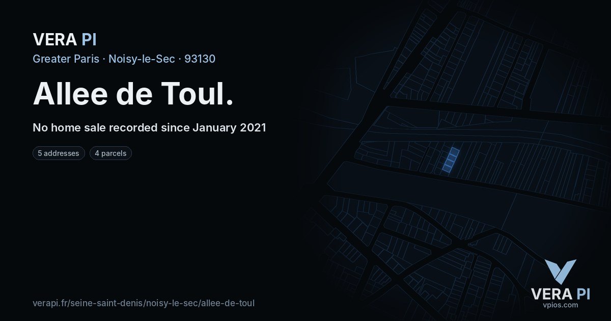 Allee de Toul, Noisy-le-Sec at night – every parcel coloured by the prices around it, the street's own parcels lit