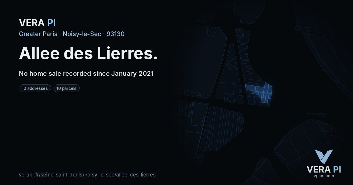 Allee des Lierres, Noisy-le-Sec at night – every parcel coloured by the prices around it, the street's own parcels lit