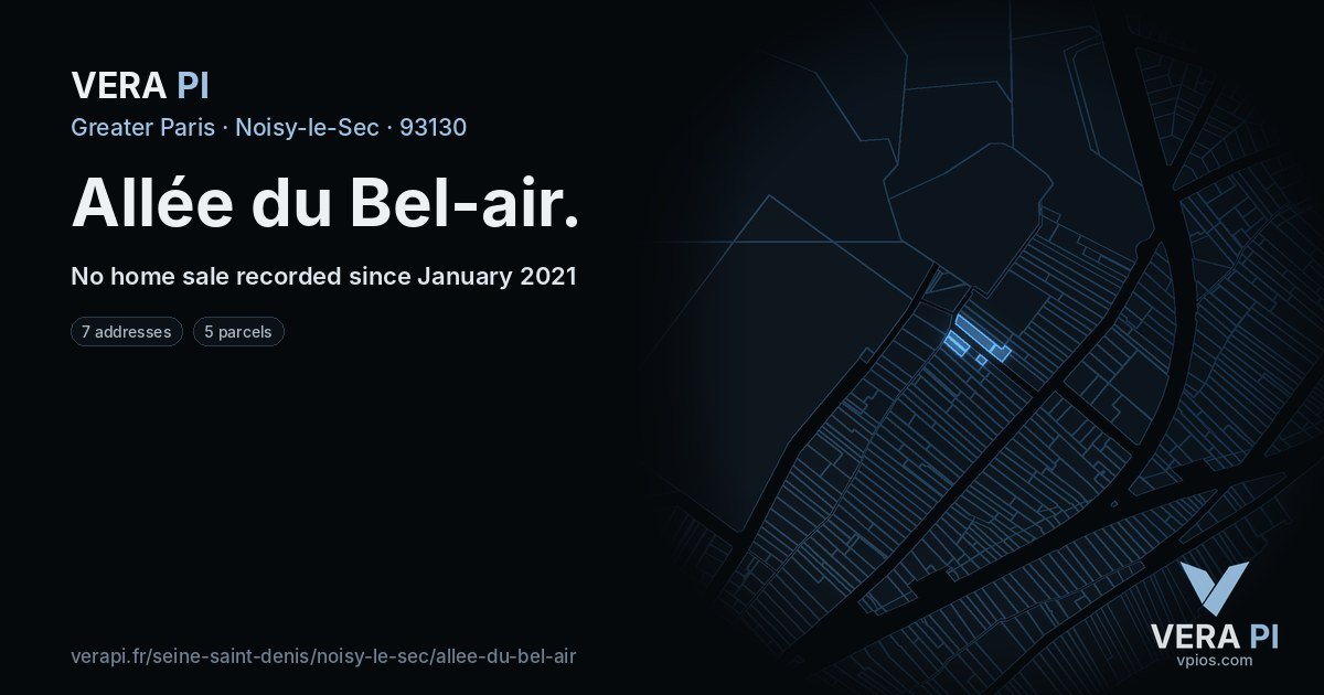 Allée du Bel-air, Noisy-le-Sec at night – every parcel coloured by the prices around it, the street's own parcels lit