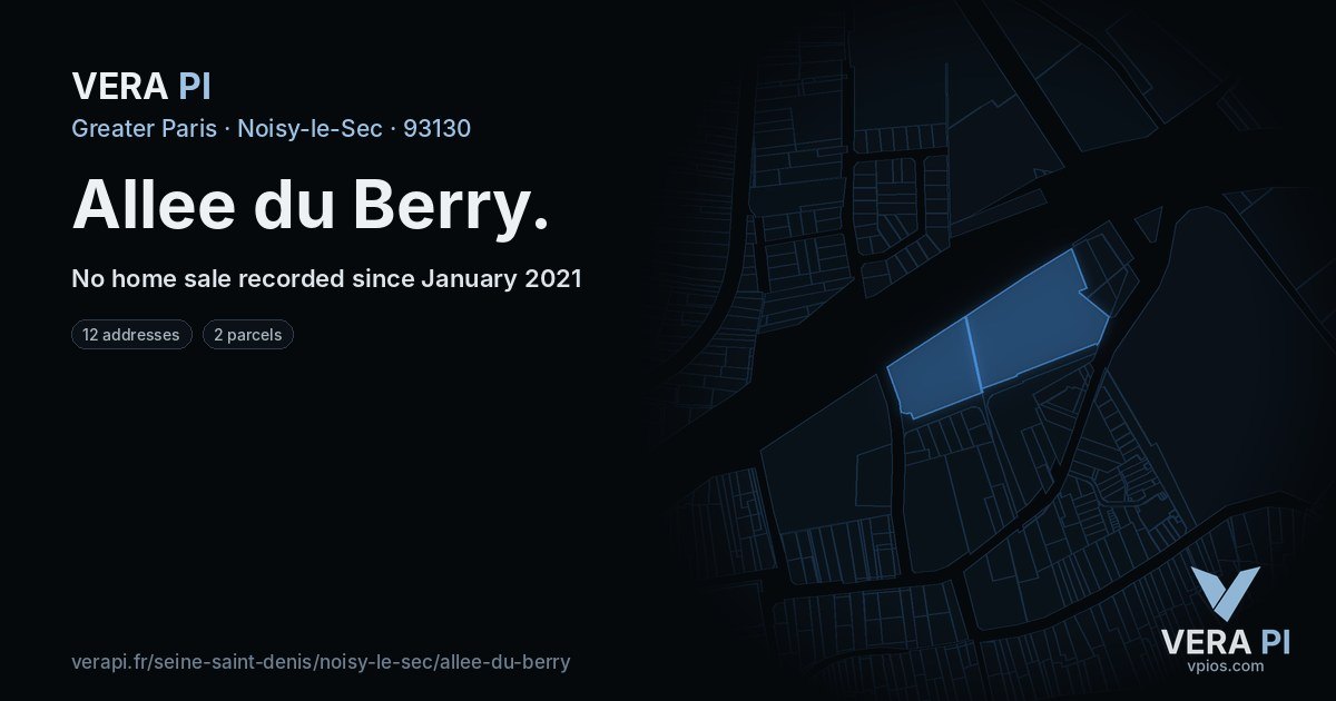 Allee du Berry, Noisy-le-Sec at night – every parcel coloured by the prices around it, the street's own parcels lit