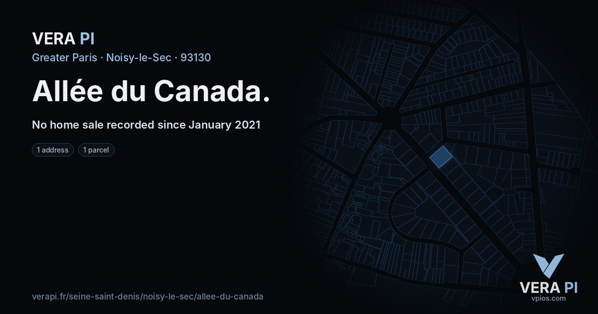 Allée du Canada, Noisy-le-Sec at night – every parcel coloured by the prices around it, the street's own parcels lit