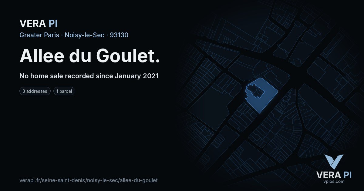Allee du Goulet, Noisy-le-Sec at night – every parcel coloured by the prices around it, the street's own parcels lit
