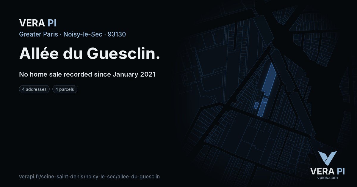 Allée du Guesclin, Noisy-le-Sec at night – every parcel coloured by the prices around it, the street's own parcels lit