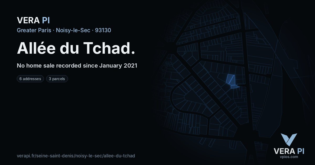 Allée du Tchad, Noisy-le-Sec at night – every parcel coloured by the prices around it, the street's own parcels lit