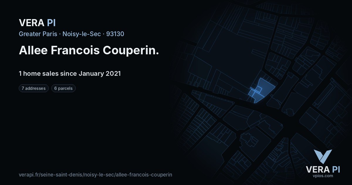 Allee Francois Couperin, Noisy-le-Sec at night – every parcel coloured by the prices around it, the street's own parcels lit
