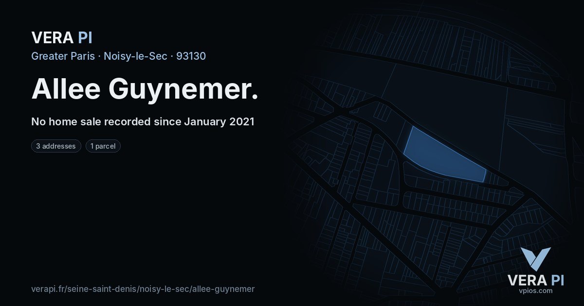 Allee Guynemer, Noisy-le-Sec at night – every parcel coloured by the prices around it, the street's own parcels lit