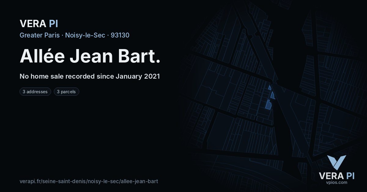 Allée Jean Bart, Noisy-le-Sec at night – every parcel coloured by the prices around it, the street's own parcels lit