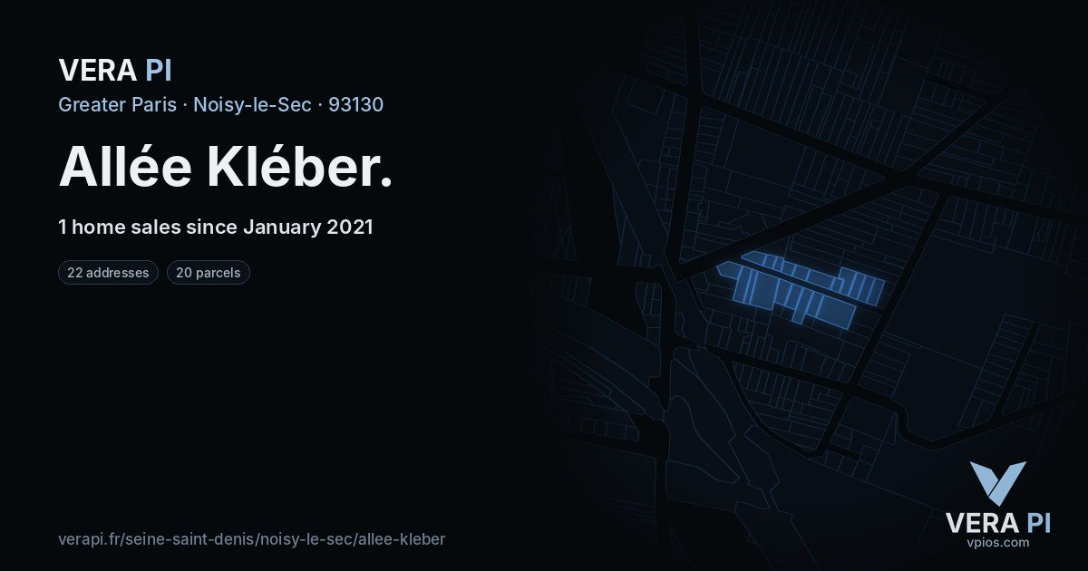 Allée Kléber, Noisy-le-Sec at night – every parcel coloured by the prices around it, the street's own parcels lit