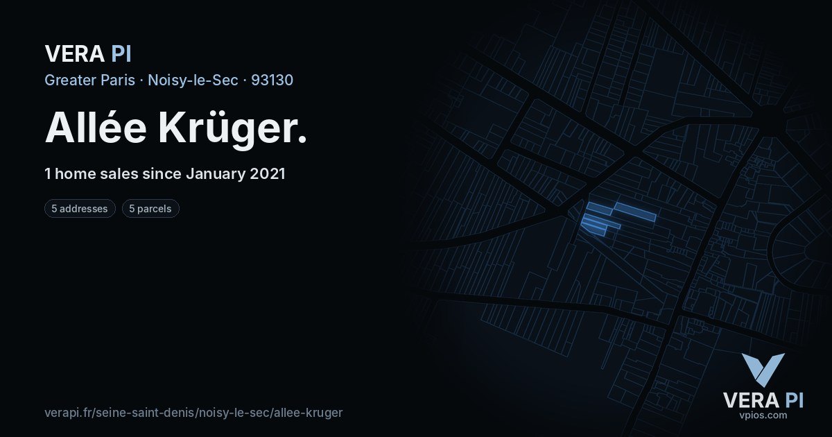 Allée Krüger, Noisy-le-Sec at night – every parcel coloured by the prices around it, the street's own parcels lit