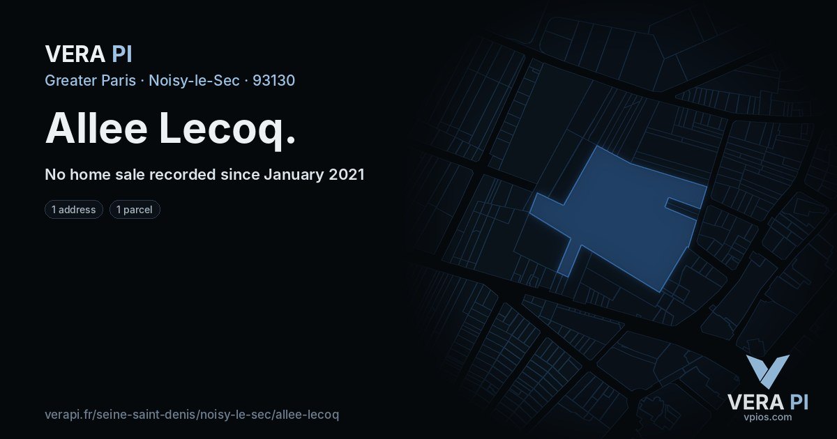 Allee Lecoq, Noisy-le-Sec at night – every parcel coloured by the prices around it, the street's own parcels lit