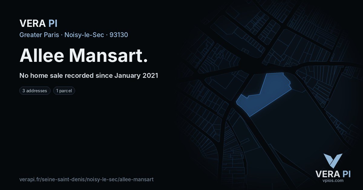 Allee Mansart, Noisy-le-Sec at night – every parcel coloured by the prices around it, the street's own parcels lit