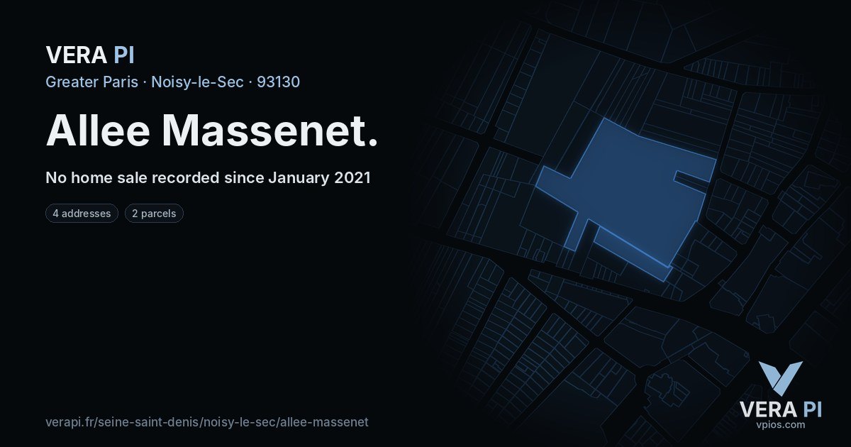 Allee Massenet, Noisy-le-Sec at night – every parcel coloured by the prices around it, the street's own parcels lit