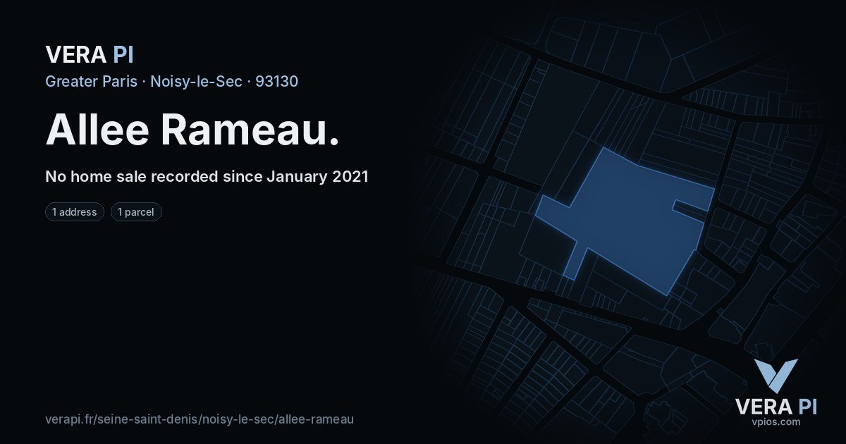 Allee Rameau, Noisy-le-Sec at night – every parcel coloured by the prices around it, the street's own parcels lit