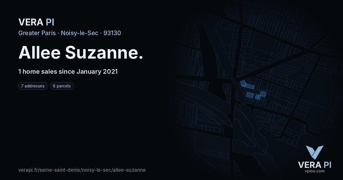 Allee Suzanne, Noisy-le-Sec at night – every parcel coloured by the prices around it, the street's own parcels lit