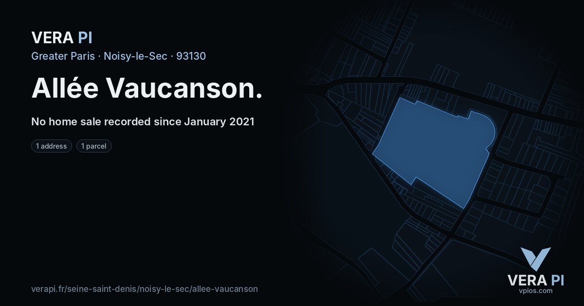 Allée Vaucanson, Noisy-le-Sec at night – every parcel coloured by the prices around it, the street's own parcels lit