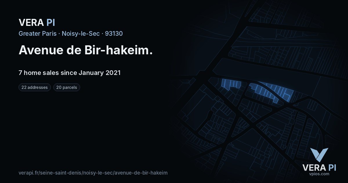 Avenue de Bir-hakeim, Noisy-le-Sec at night – every parcel coloured by the prices around it, the street's own parcels lit