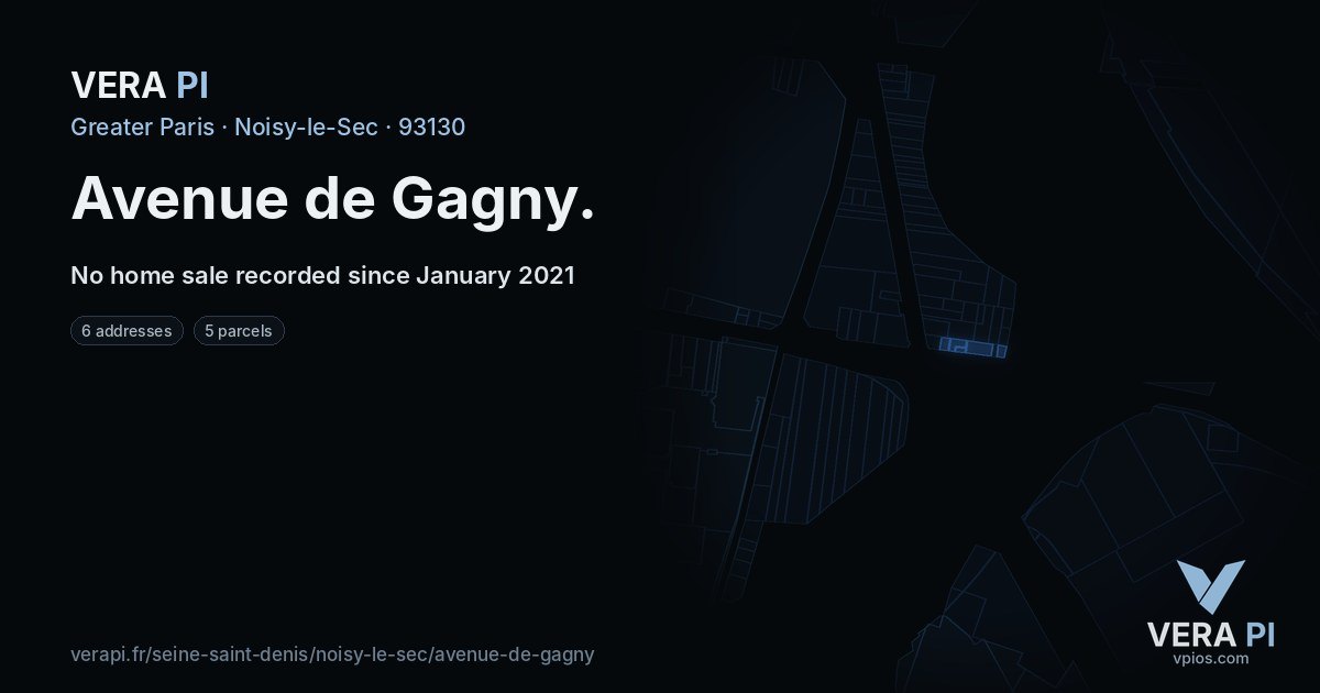 Avenue de Gagny, Noisy-le-Sec at night – every parcel coloured by the prices around it, the street's own parcels lit