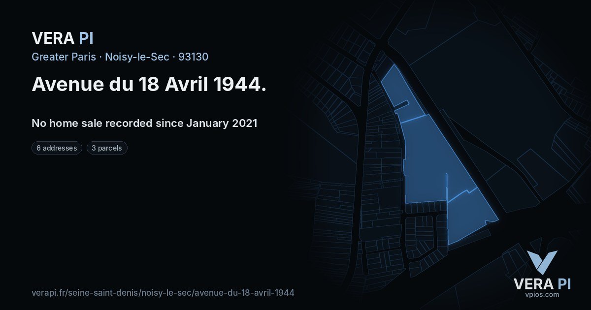 Avenue du 18 Avril 1944, Noisy-le-Sec at night – every parcel coloured by the prices around it, the street's own parcels lit