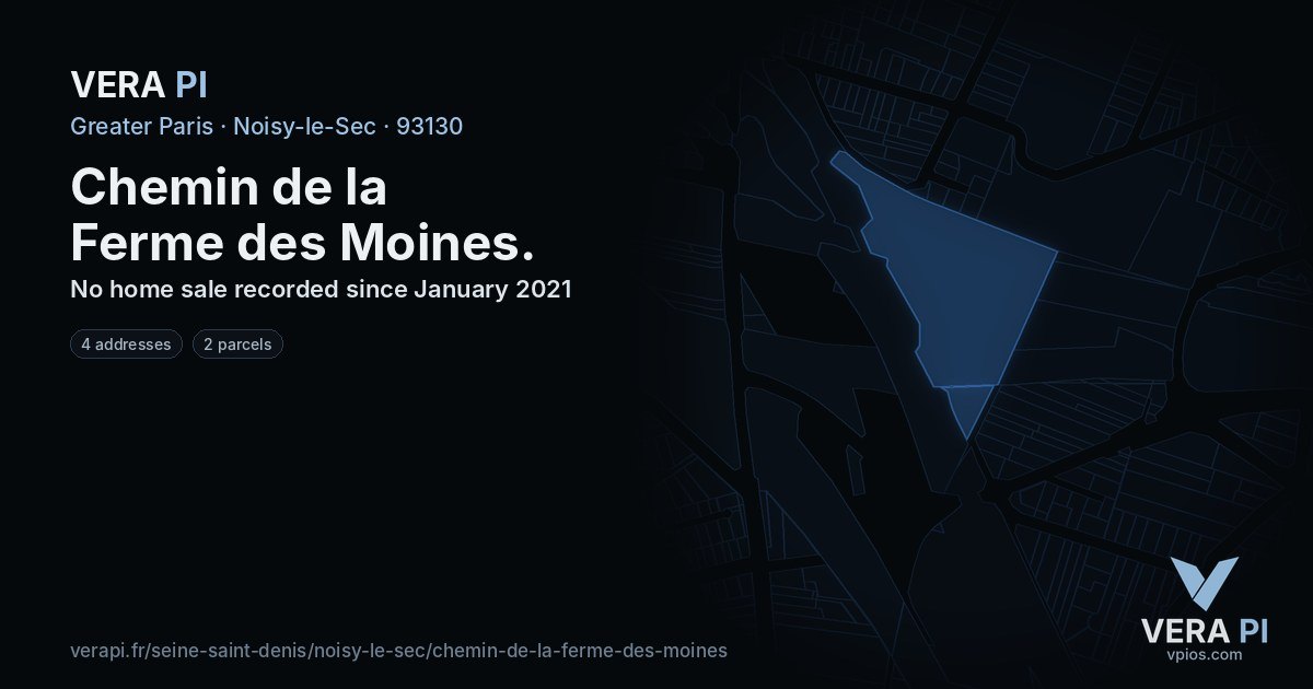 Chemin de la Ferme des Moines, Noisy-le-Sec at night – every parcel coloured by the prices around it, the street's own parcels lit