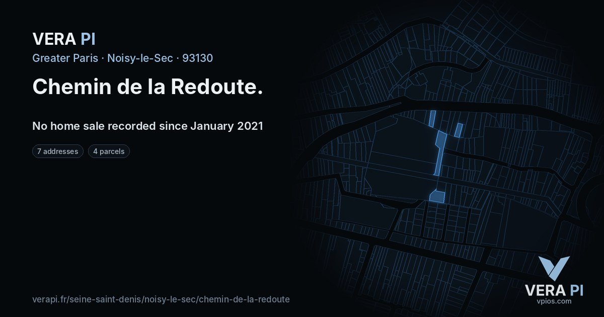 Chemin de la Redoute, Noisy-le-Sec at night – every parcel coloured by the prices around it, the street's own parcels lit