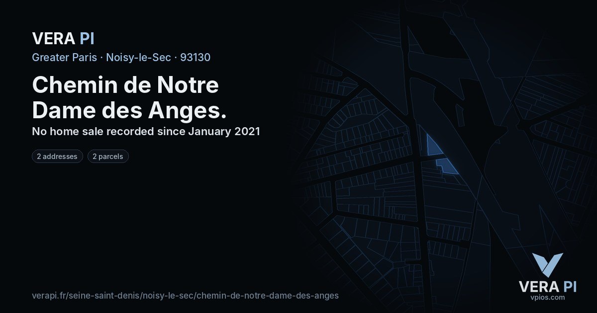 Chemin de Notre Dame des Anges, Noisy-le-Sec at night – every parcel coloured by the prices around it, the street's own parcels lit