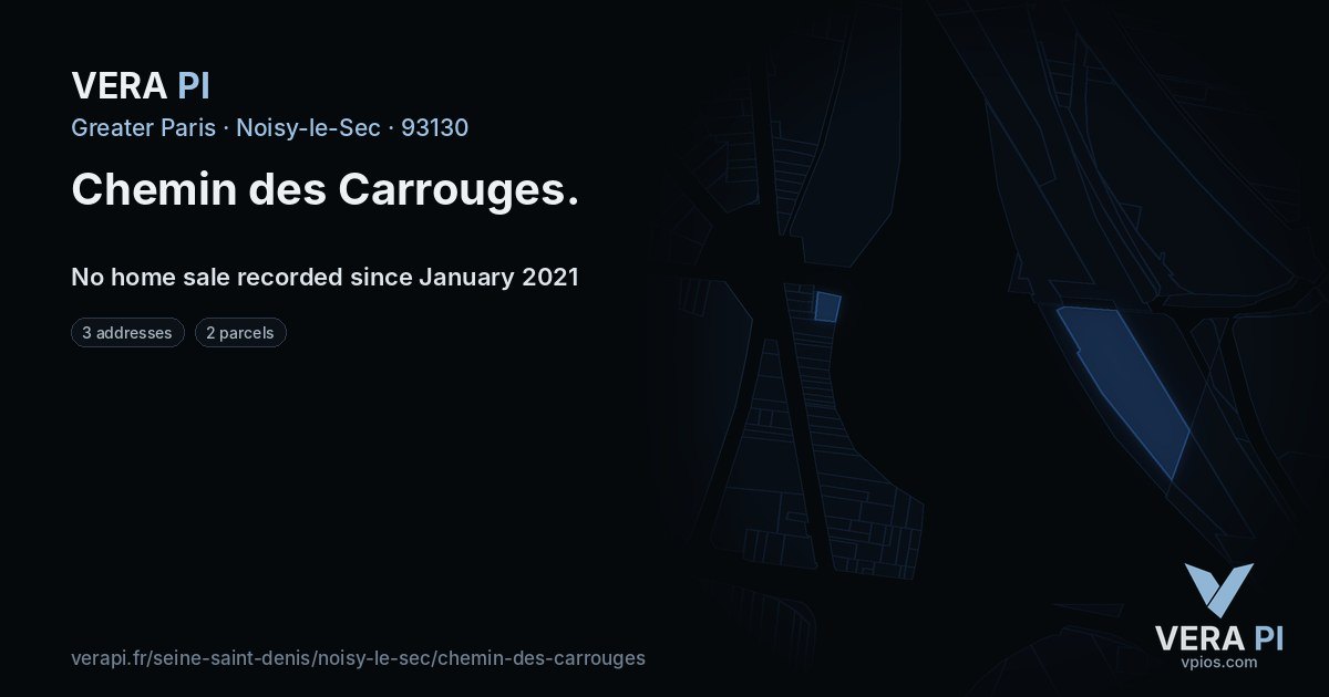 Chemin des Carrouges, Noisy-le-Sec at night – every parcel coloured by the prices around it, the street's own parcels lit