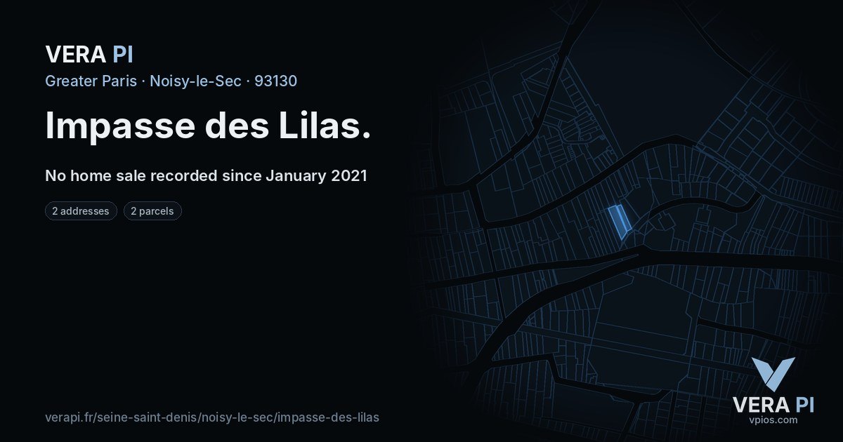 Impasse des Lilas, Noisy-le-Sec at night – every parcel coloured by the prices around it, the street's own parcels lit